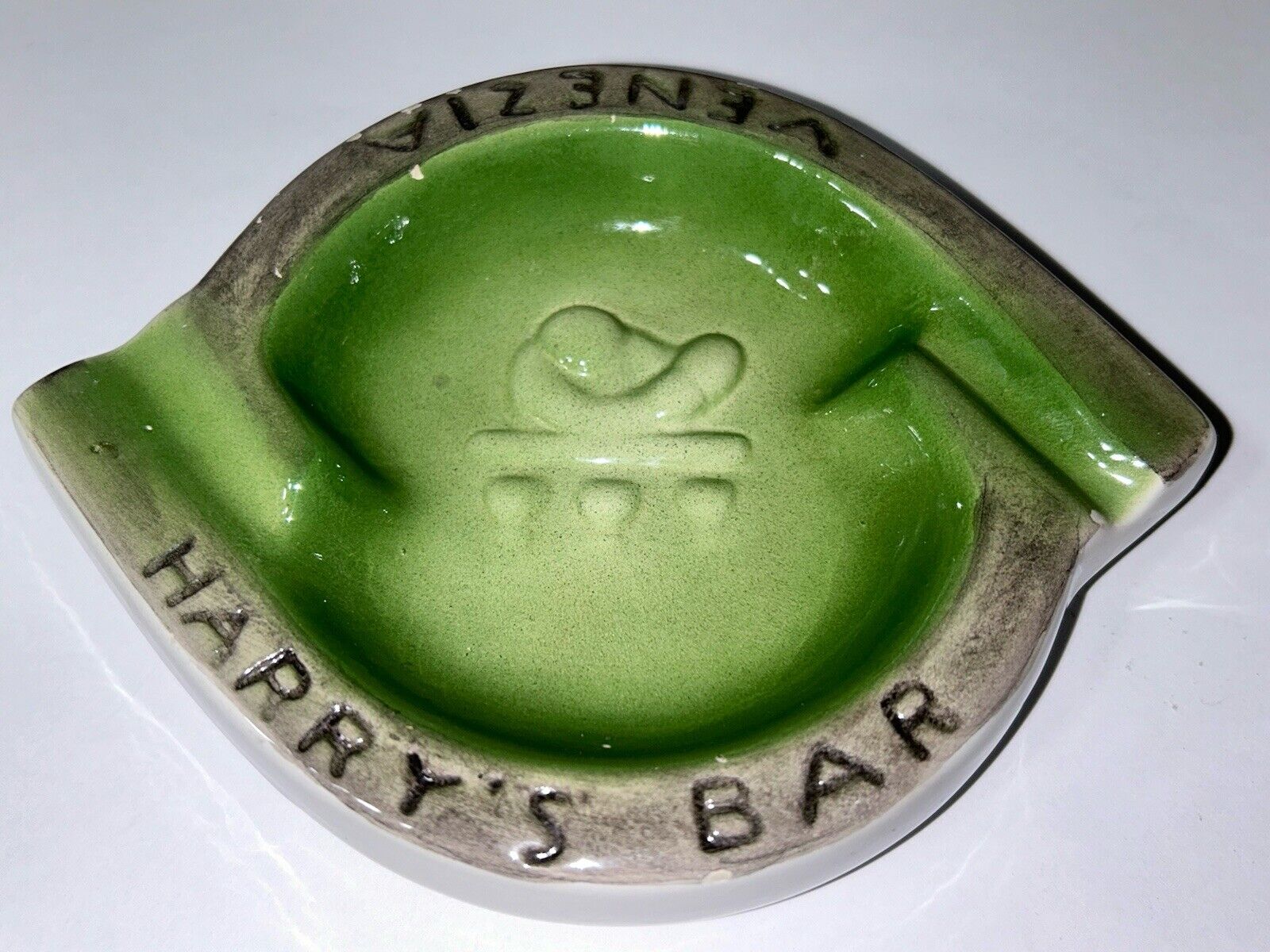 Harry's Bar Ashtray Harry’s Bar Venezia Ashtray Ceramic Ashtray Green Vintage