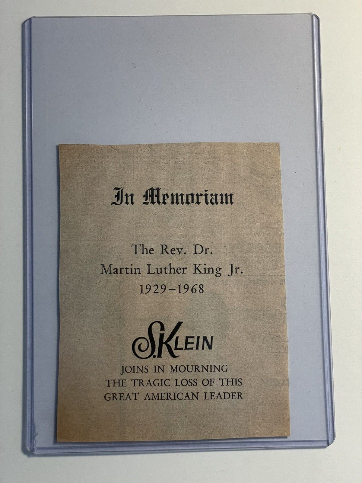 Newark S.Klein Condolence King Assassination Civil Rights 1968 #historyinpieces