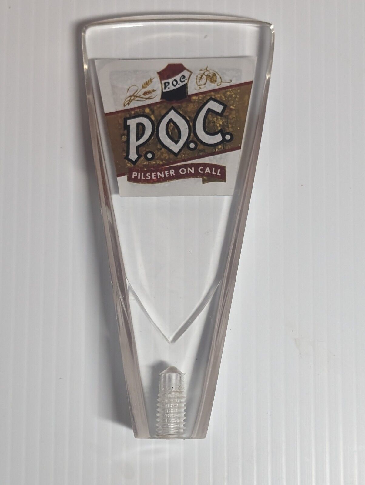 Vintage P.O.C. Pilsner On Call Acrylic Beer Tap Handle
