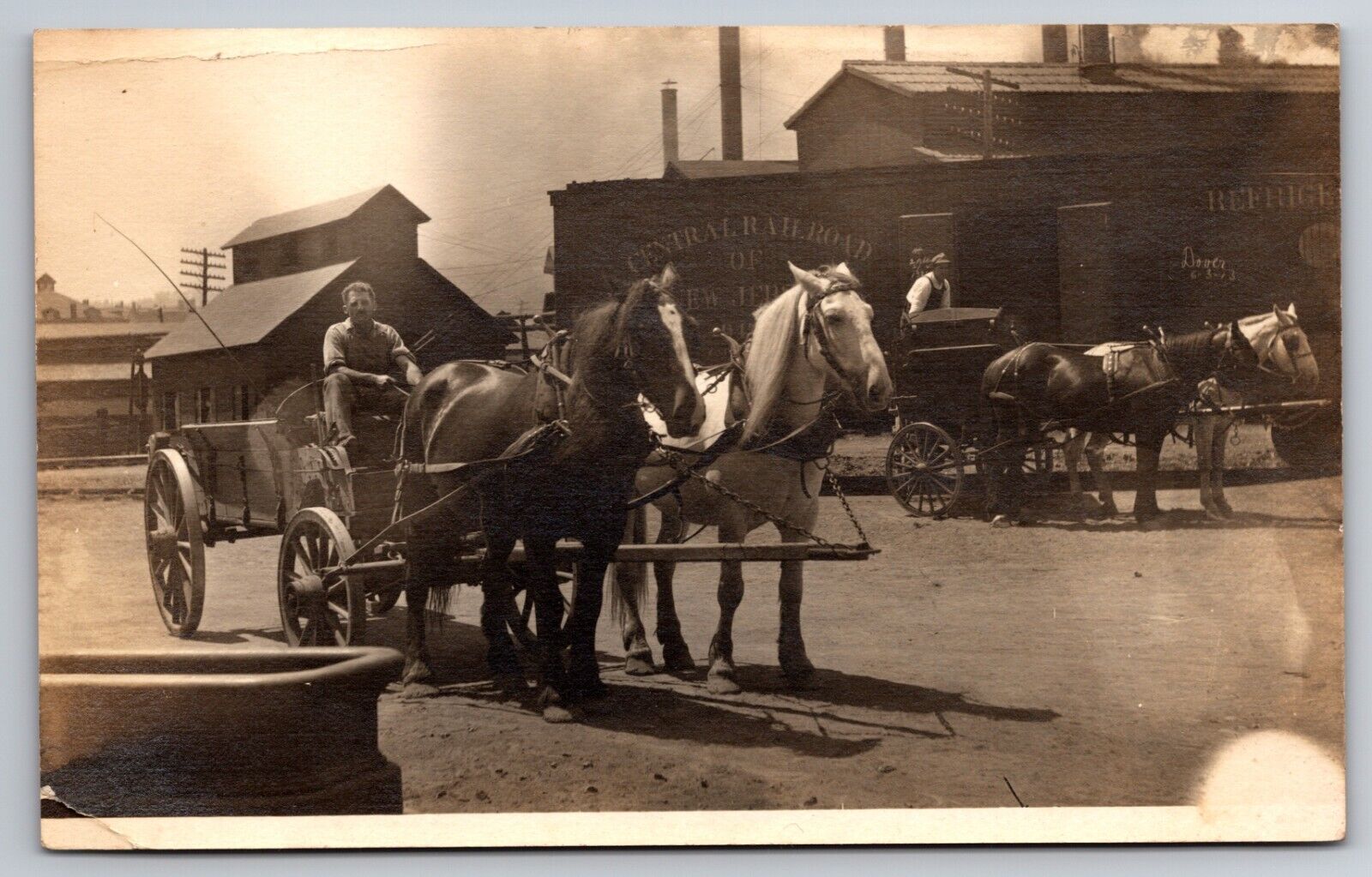 Horse Wagon Railroad Train Depot? Dover New Jersey 1913 Real Photo RPPC