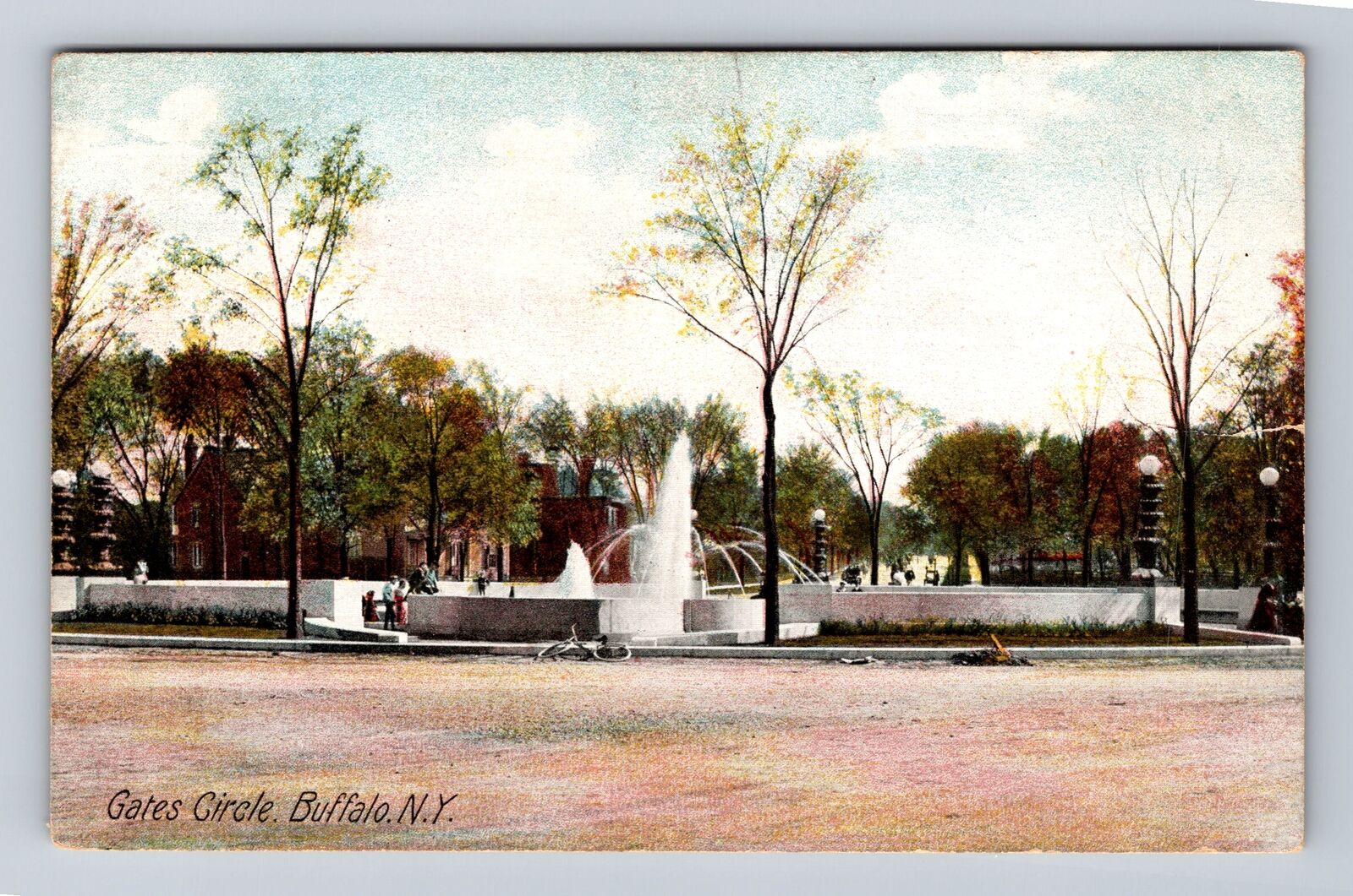 Buffalo NY-New York, Scenic View Gates Circle, Antique Vintage Postcard