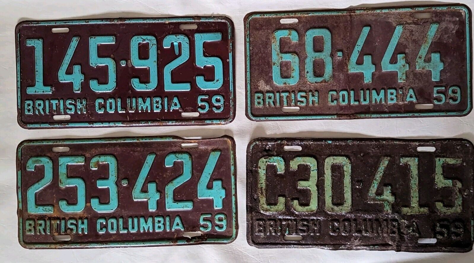 Vintage 1959 British Columbia License Plate Lot Of 4 - Shows Heavy Wear