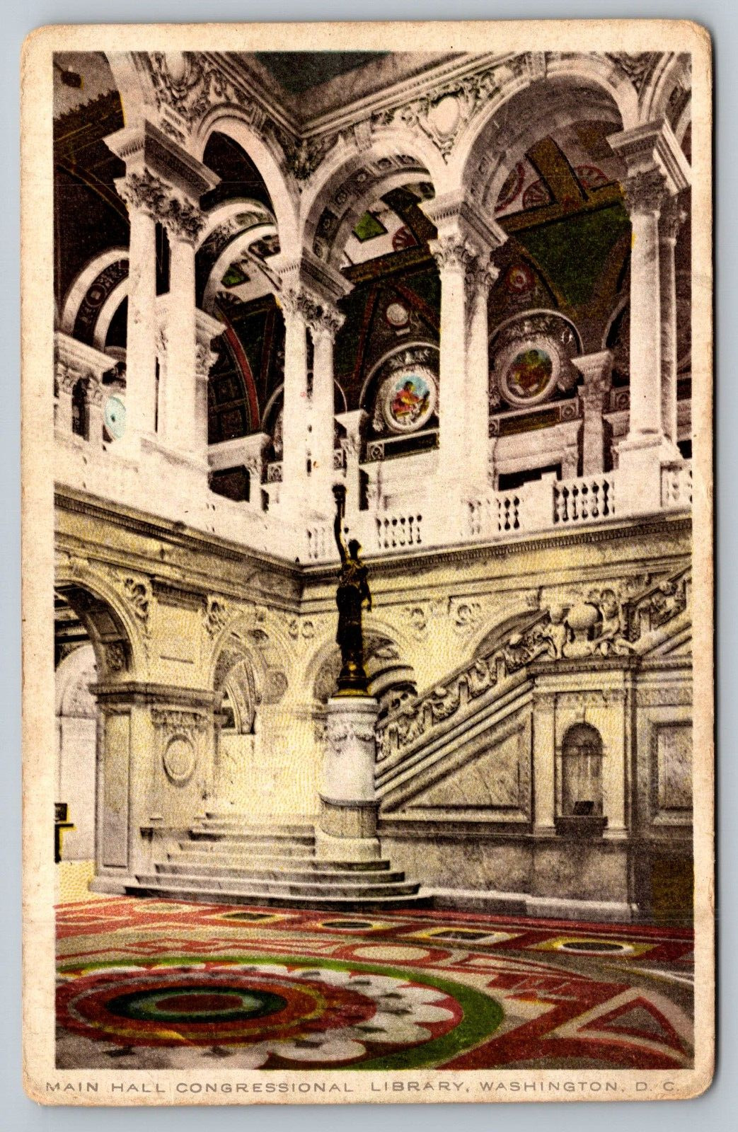 Postcard Main Hall Congressional Library Washington DC