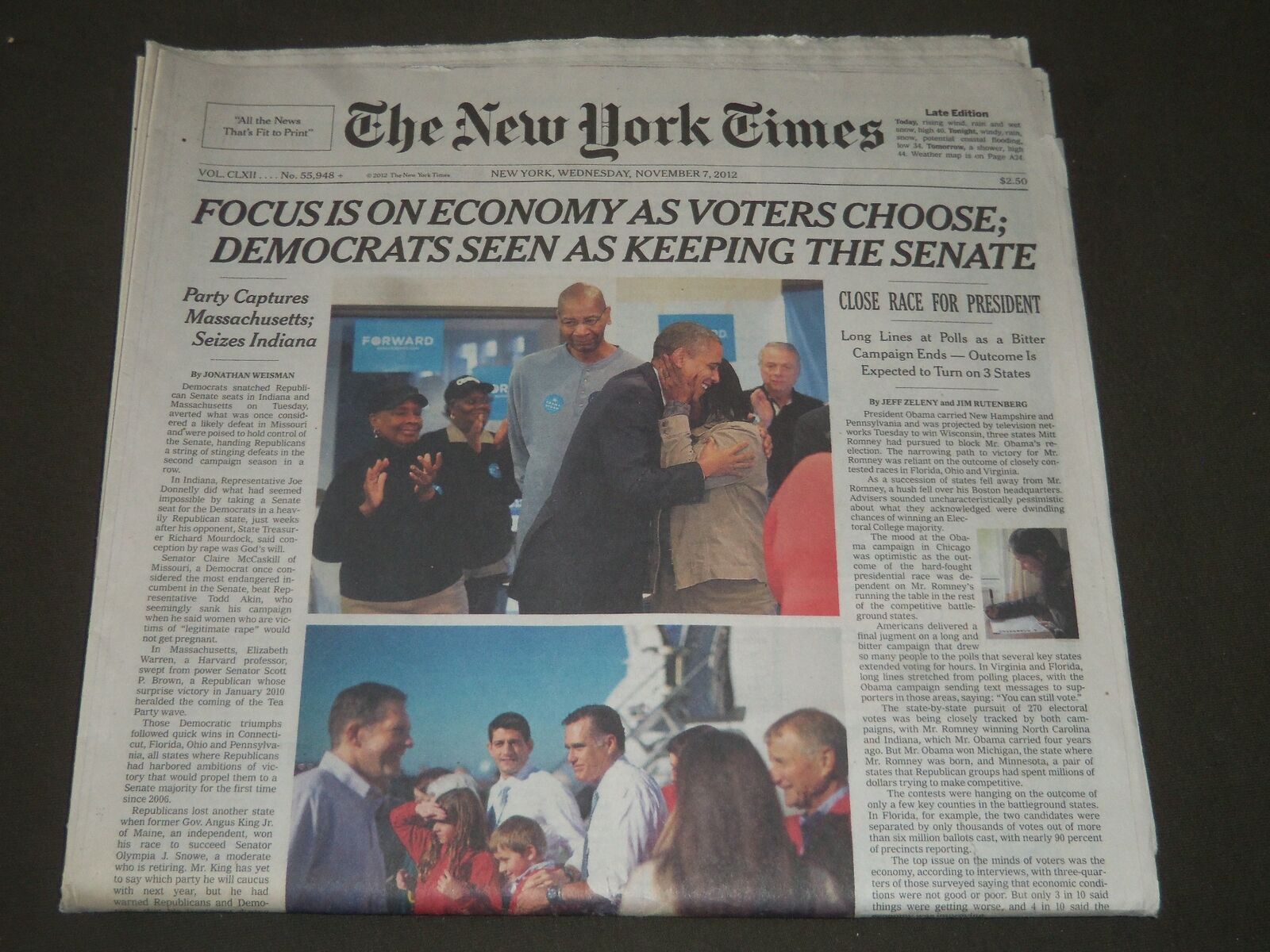 2012 NOVEMBER 7 NEW YORK TIMES - FOCUS ON ECONOMY AS VOTERS CHOOSE - NP 2631
