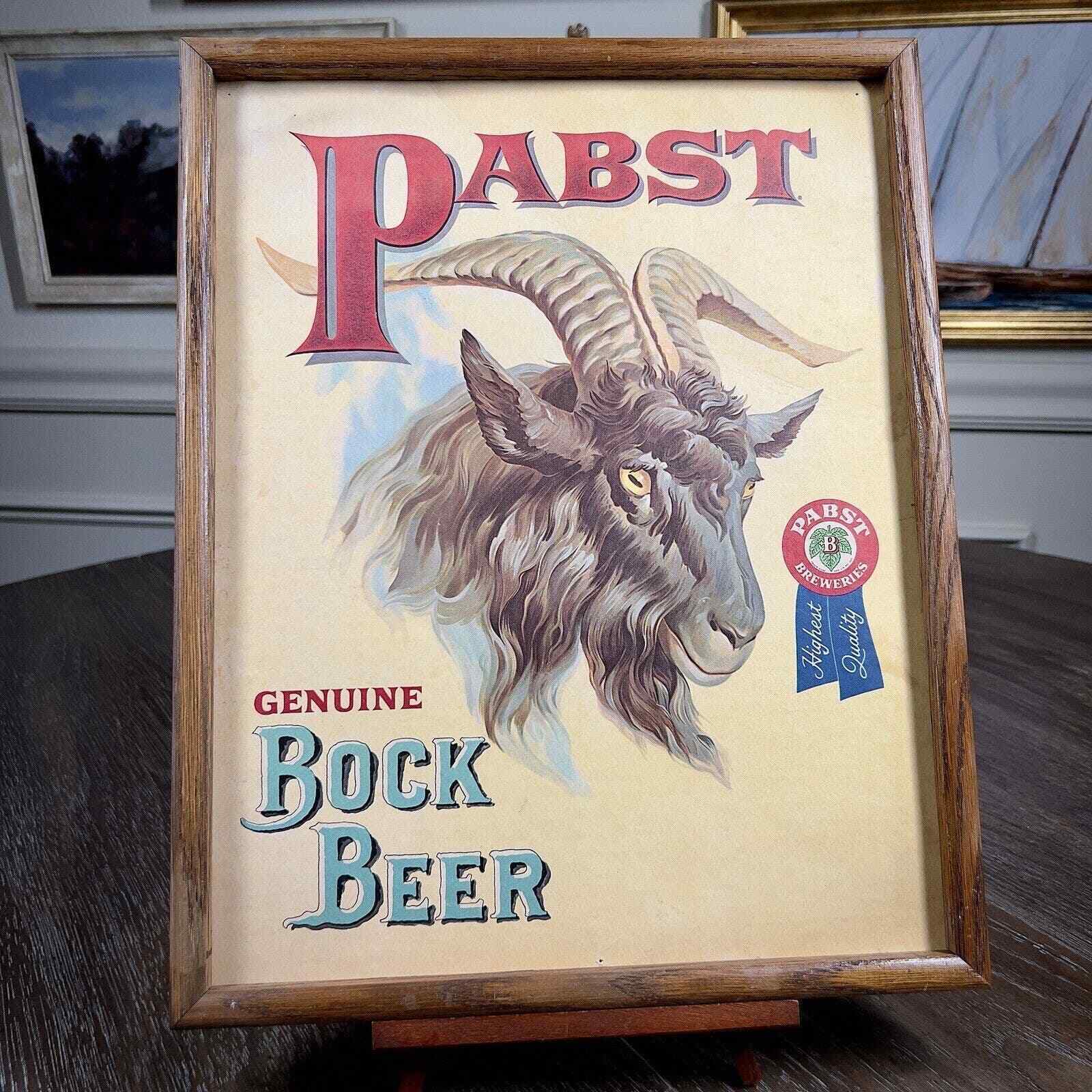 Original Vintage Pabst Bock Beer Advertisement Goat Head Framed