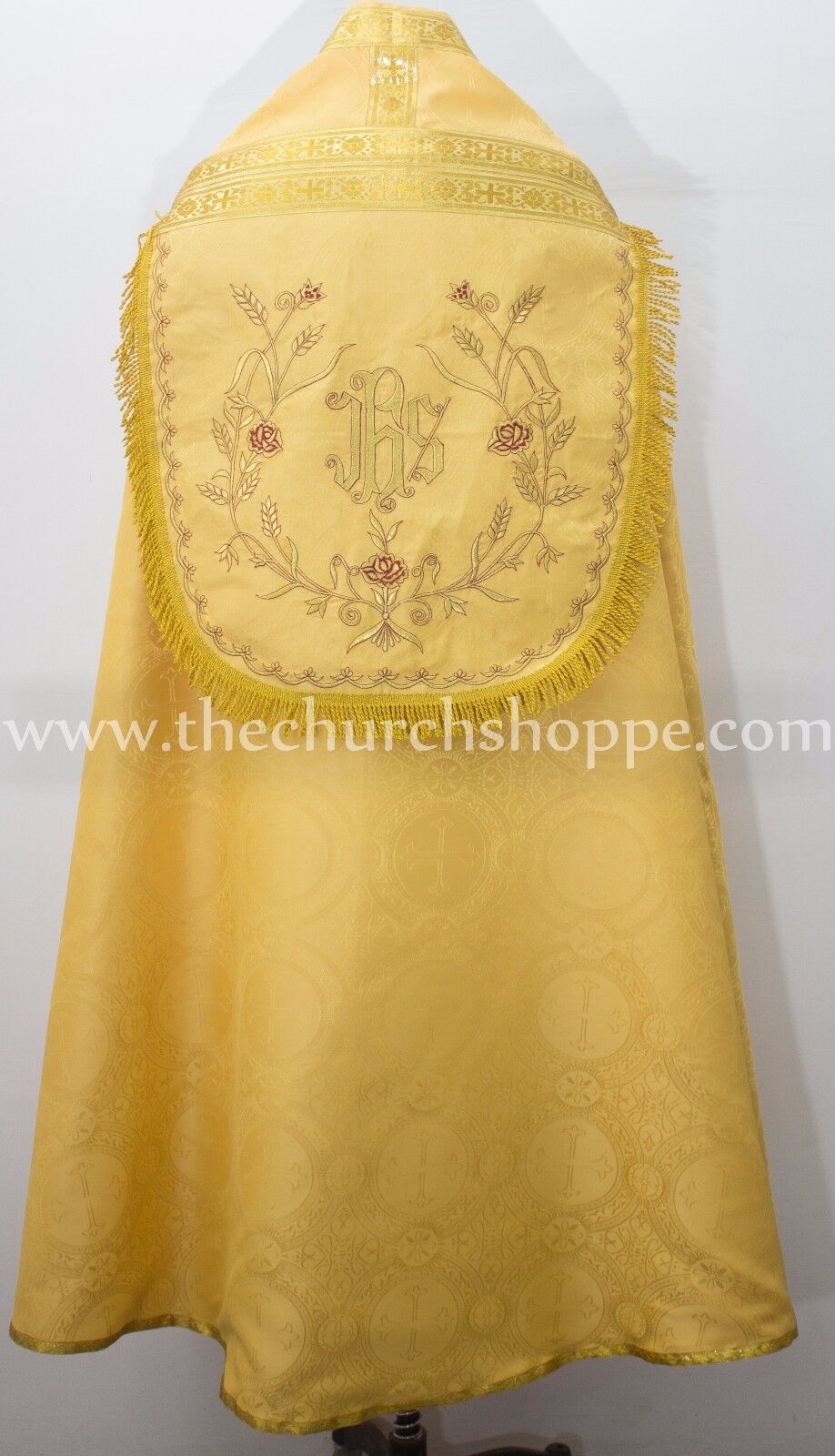 New Yellow Cope & Stole Set with IHS embroidery,capa pluvial,chape,far fronte