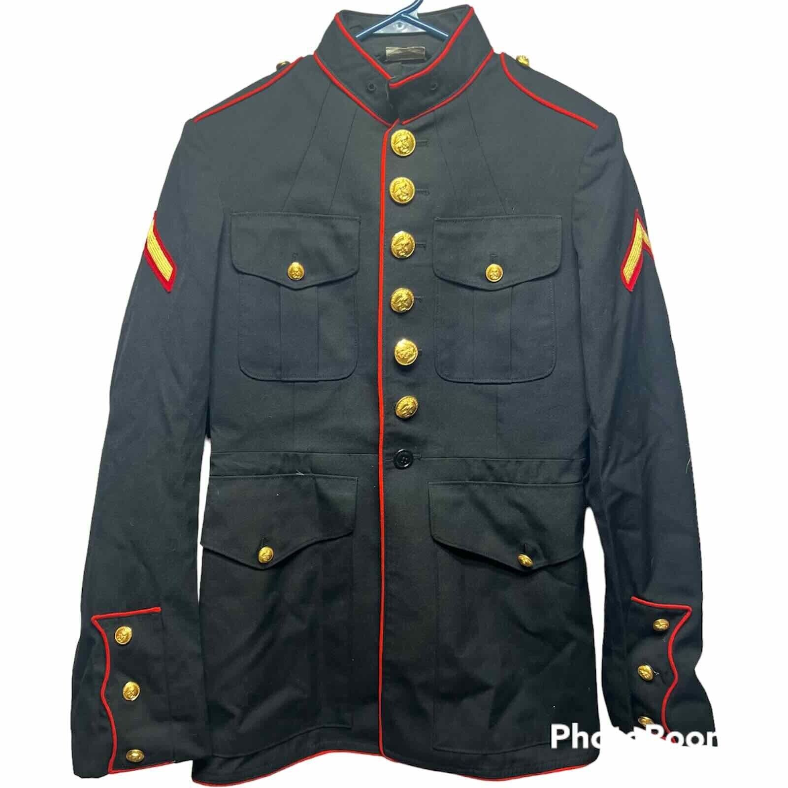 USMC US Marine Corps Dress Blues Jacket Garbadine Enlisted Mens 38S Gold Buttons