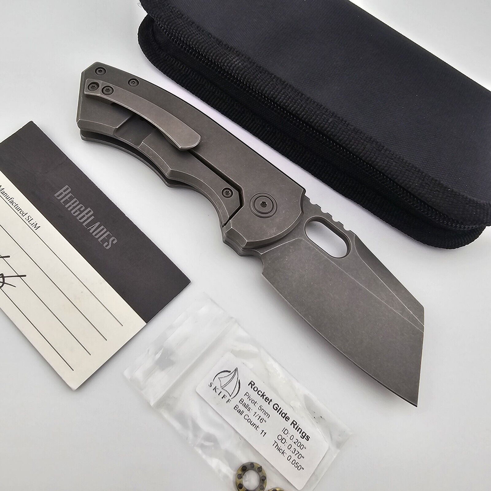 Berg Blades SLiM Folding Knife Stonewashed Titanium Handles and M390 Blade