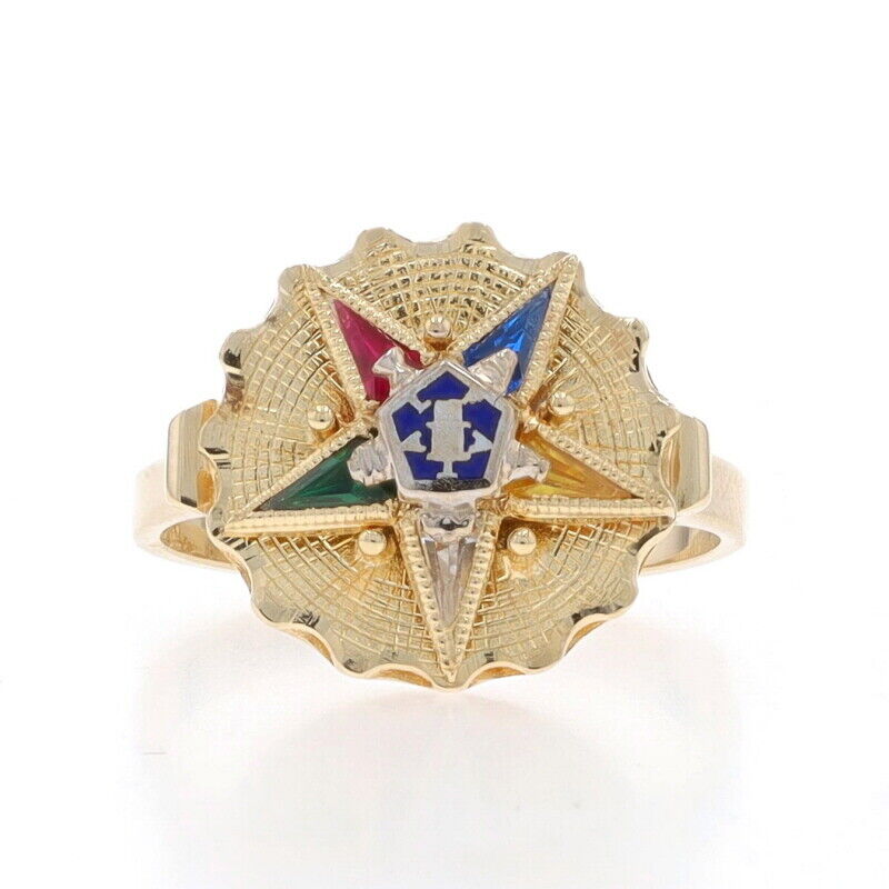Yellow Gold Order of the Eastern Star Ring 10k Lab-Created Gemstone OES Masonic