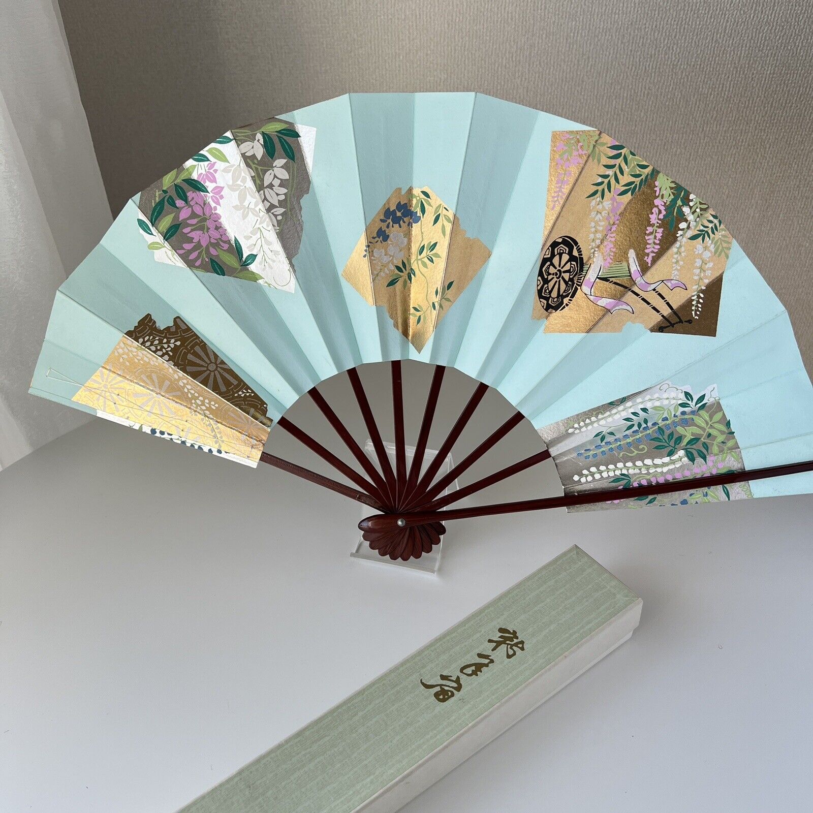 [Excellent] Vintage Japanese Craft Hand Folding Fans, Wood, Gold, Handmade SENSU