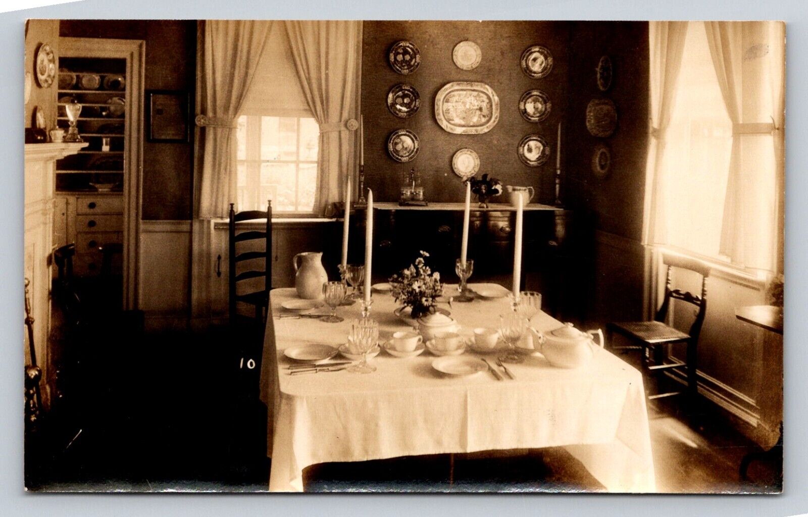 RPPC Interior House Dining Room Table Candles Antique Real Photo P176
