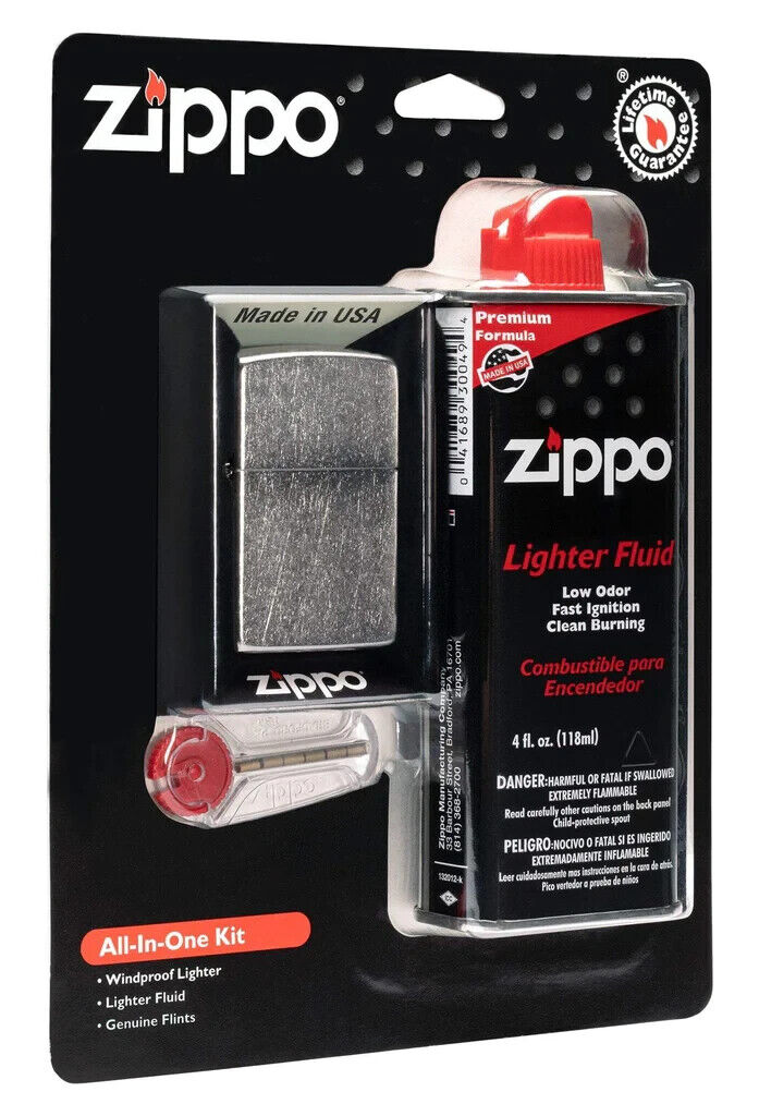 Zippo 24651, Zippo All-In-One Gift Set, Lighter, Lighter Fluid and Flints, NEW