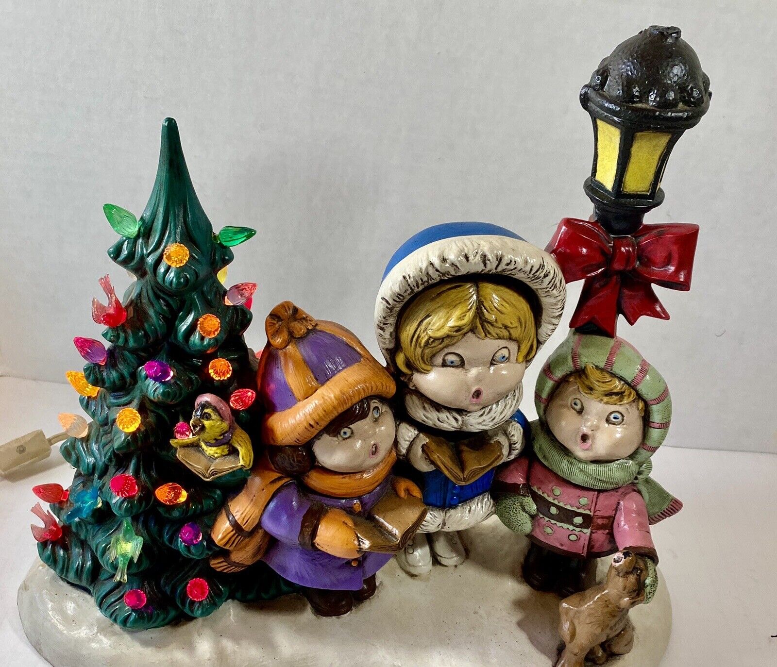 Vintage 1987 Lighted Christmas Tree and Carolers Provincial Mold Ceramic