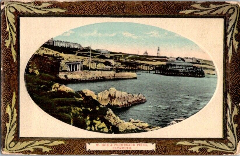  Postcard W. Hoe & Promenade Piers Plymouth MA Massachusetts c.1907-1915    M591