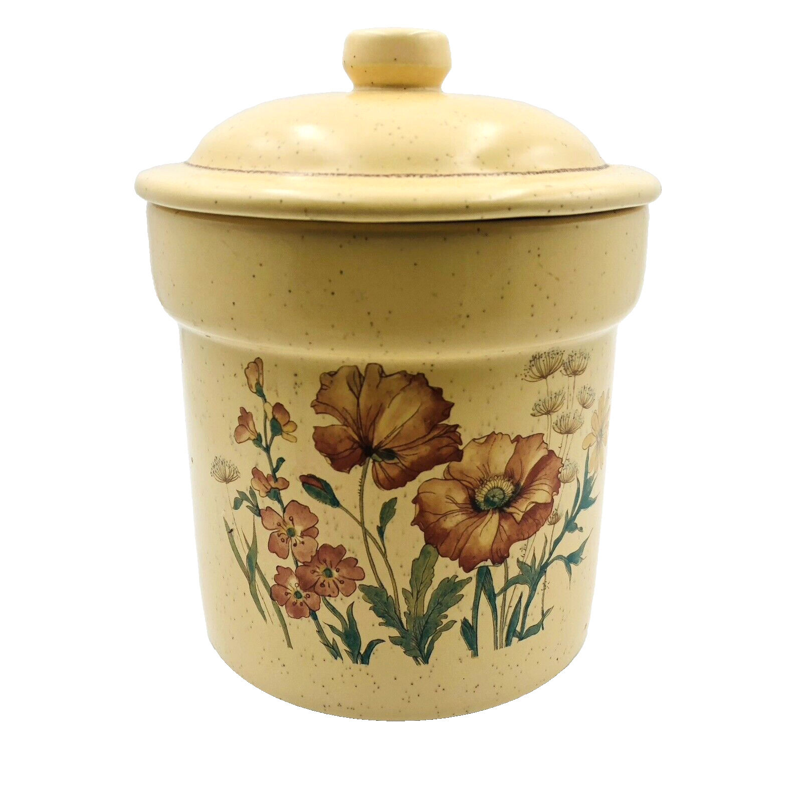 Vintage 1970's Treasure Craft Wildflower Orange Poppy Canister Cookie Jar 