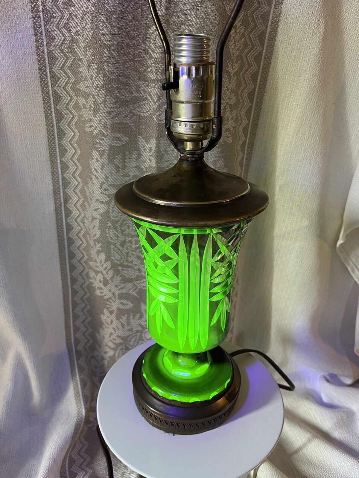 Antique Bohemian Cut Uranium Glass Lamp