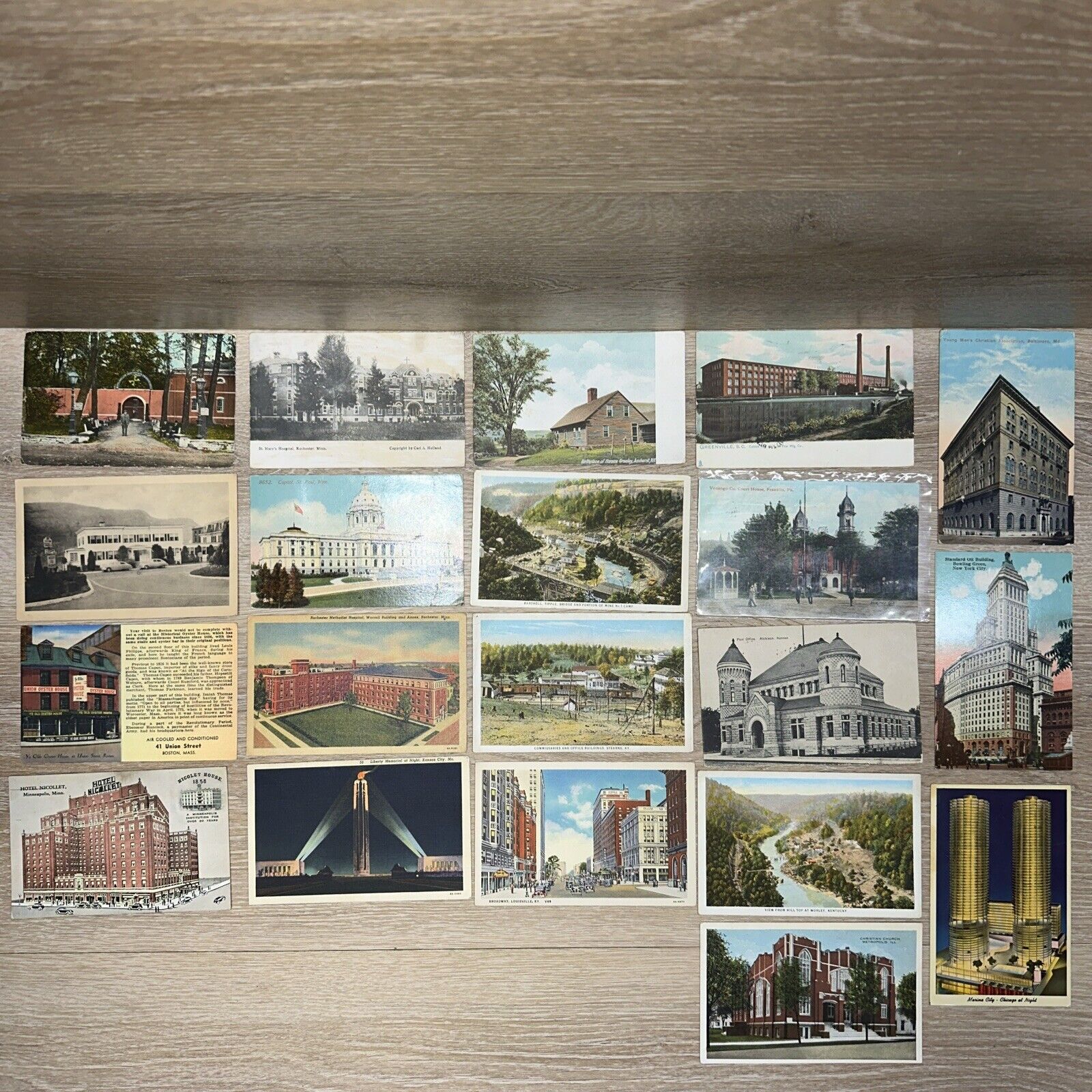 Lot of 20 Vintage Postcards Post Office Mine Building Houses Standard Oil & More