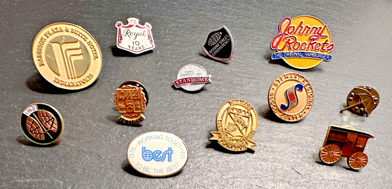 12 ASSORTED VINTAGE BUSINESS COMPANY WORK PINS D198