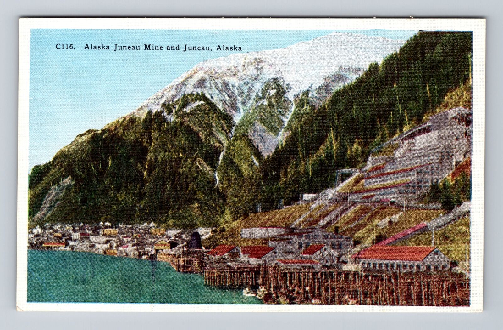 Juneau AK-Alaska, Scenic View Of City And Alaska Juneau Mine, Vintage Postcard