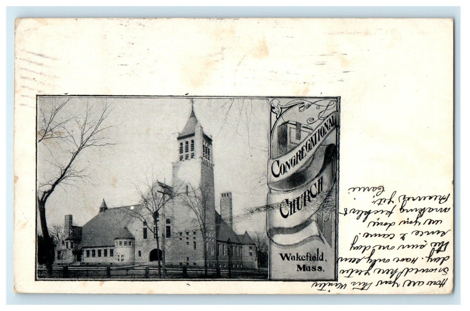 1913 Congregational Church Wakefield Massachusetts MA Antique Postcard