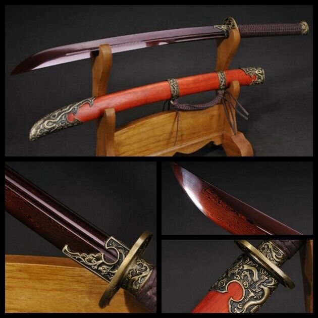 Blood Red Blade 斩马刀 Damascus Folded Steel Chinese Saber Sword Battle Ready Sword