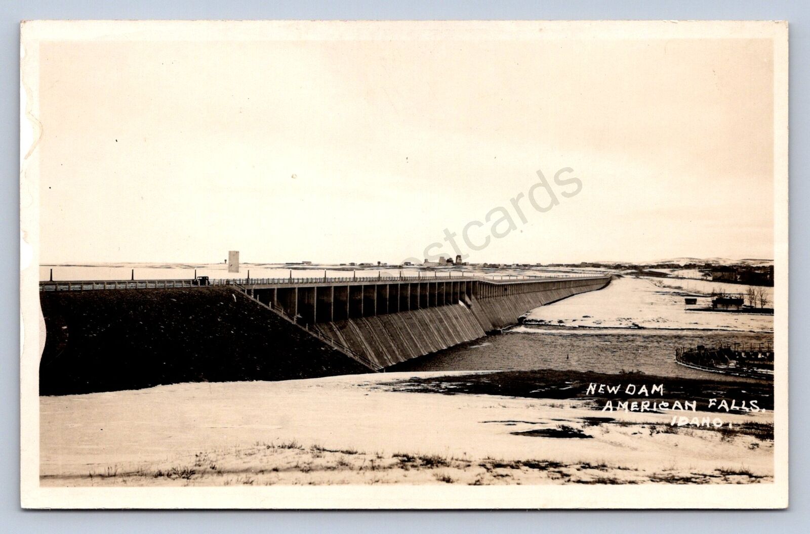 K4/ American Falls Idaho RPPC Postcard c1940s Bridge New Dam 205
