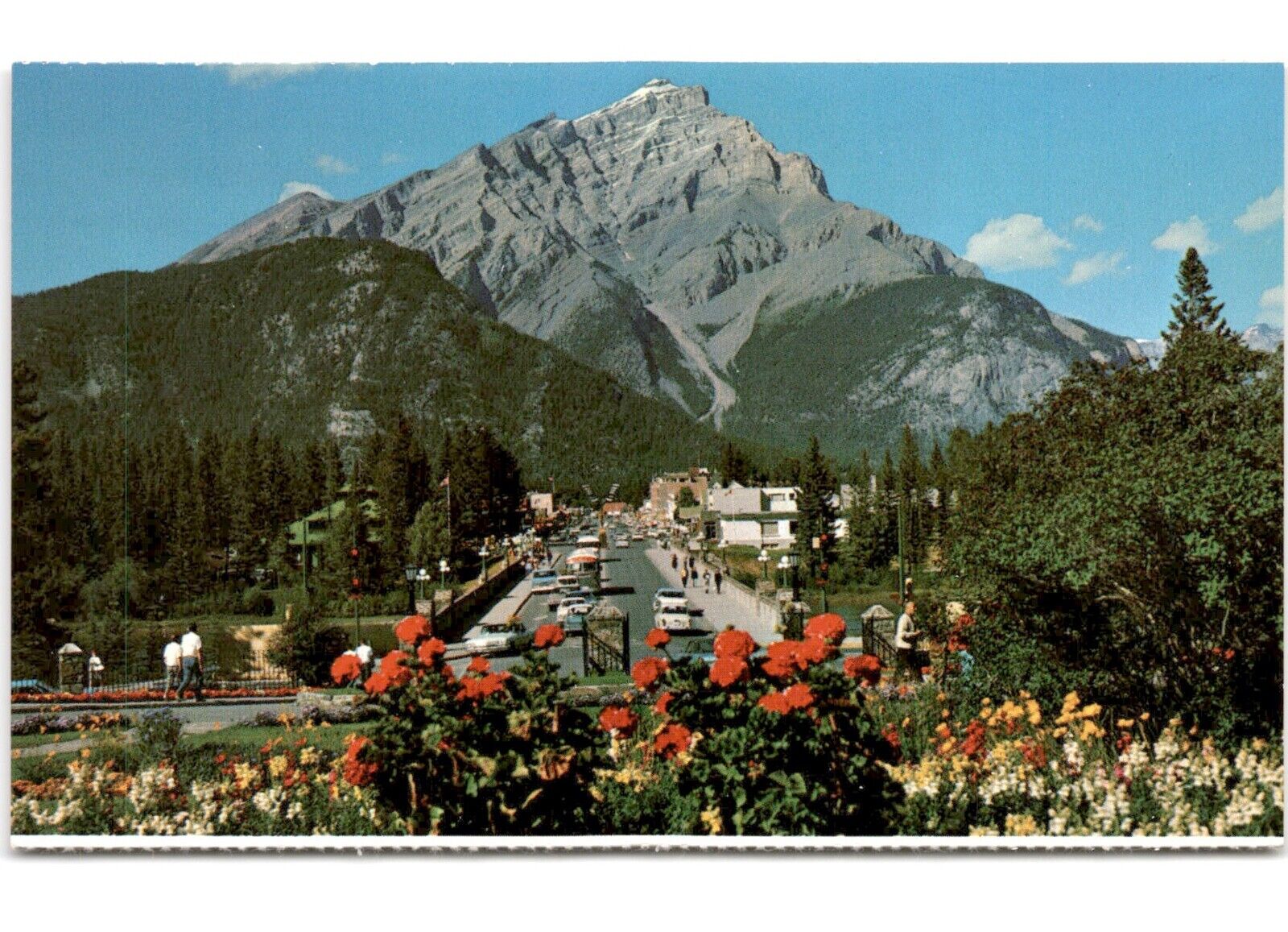 BANFF MAIN STRET AND CASCADE MOUNTAINS Vintage Chrome Postcard