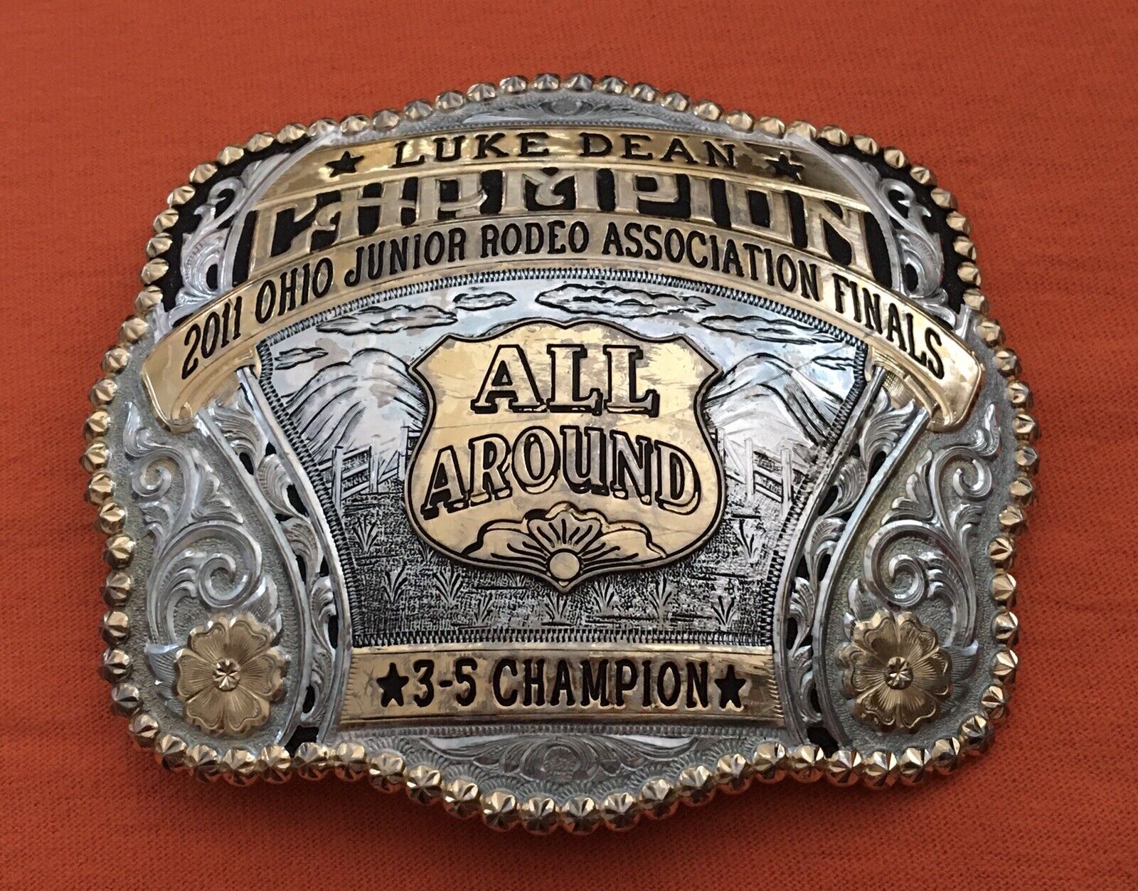2011 Ohio Jr Rodeo Finals 3-5 Champion All Around Cowboy Gist Trophy Belt Buckle