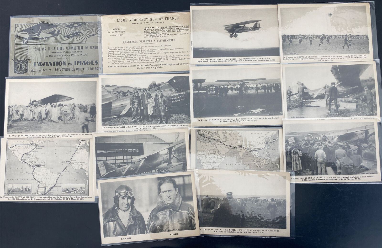 12 Early Aviation Postcards France Aeronautic Line  Complete Set