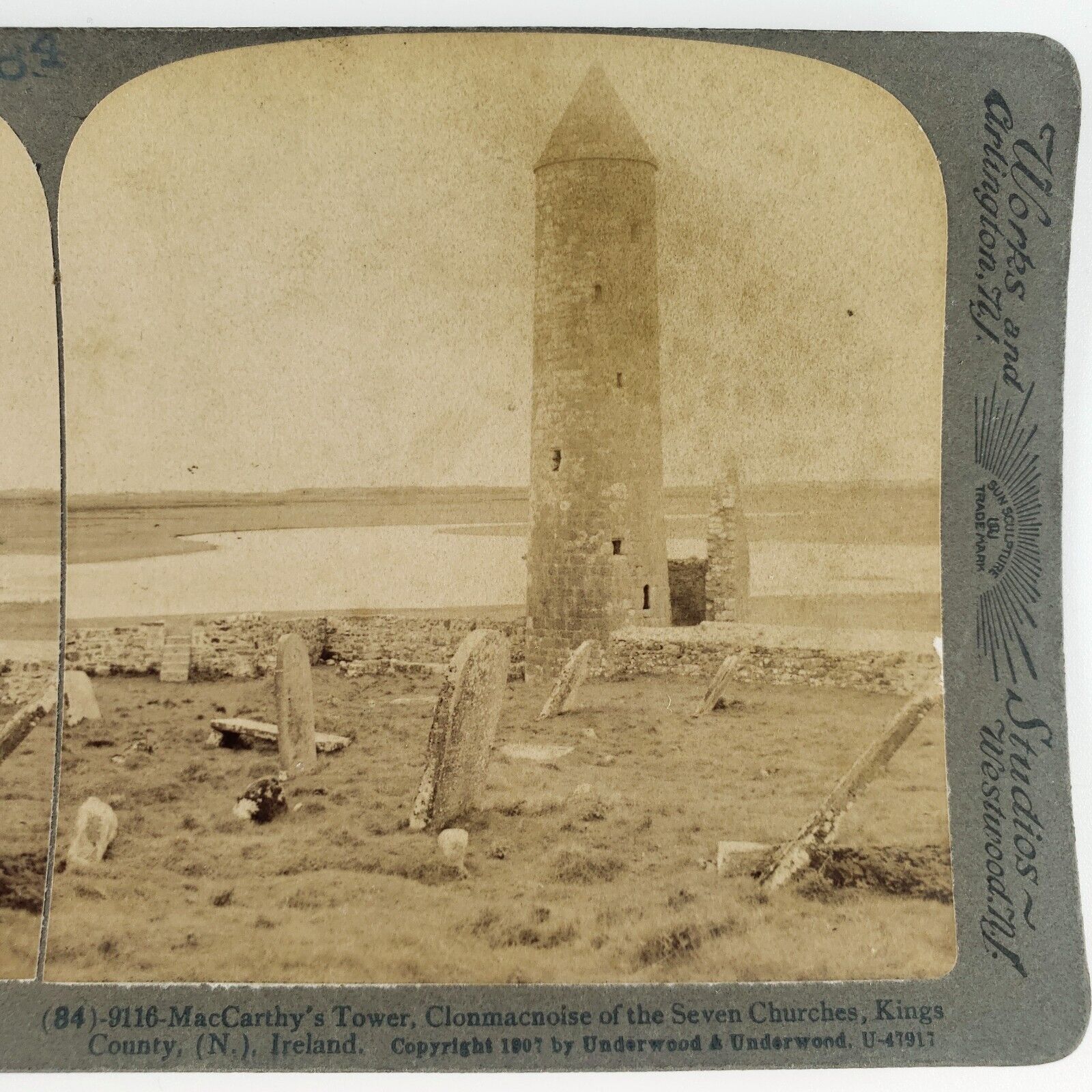 McCarthy's Round Tower Ireland Stereoview c1907 Clonmacnoise County Offaly B2115