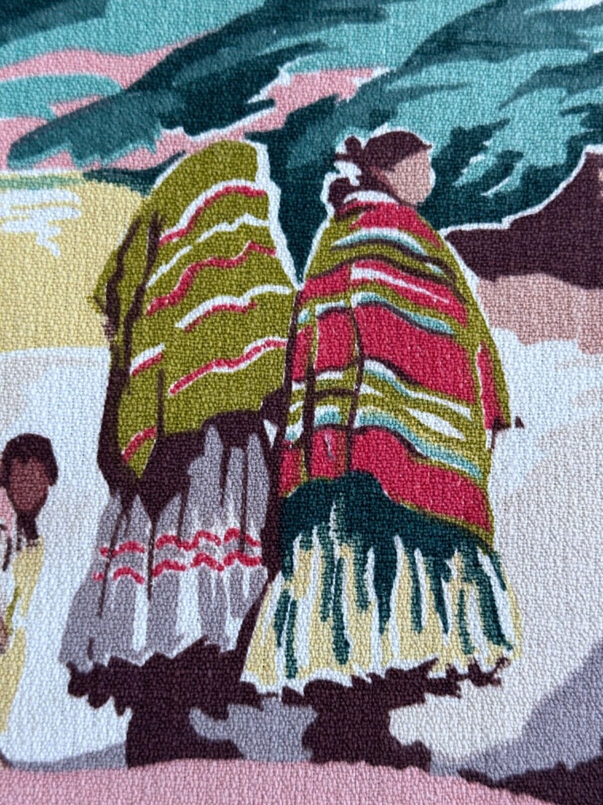 40's A Mayan Menagerie AZTEK Southwestern Cactus Adobe Barkcloth Vintage Fabric