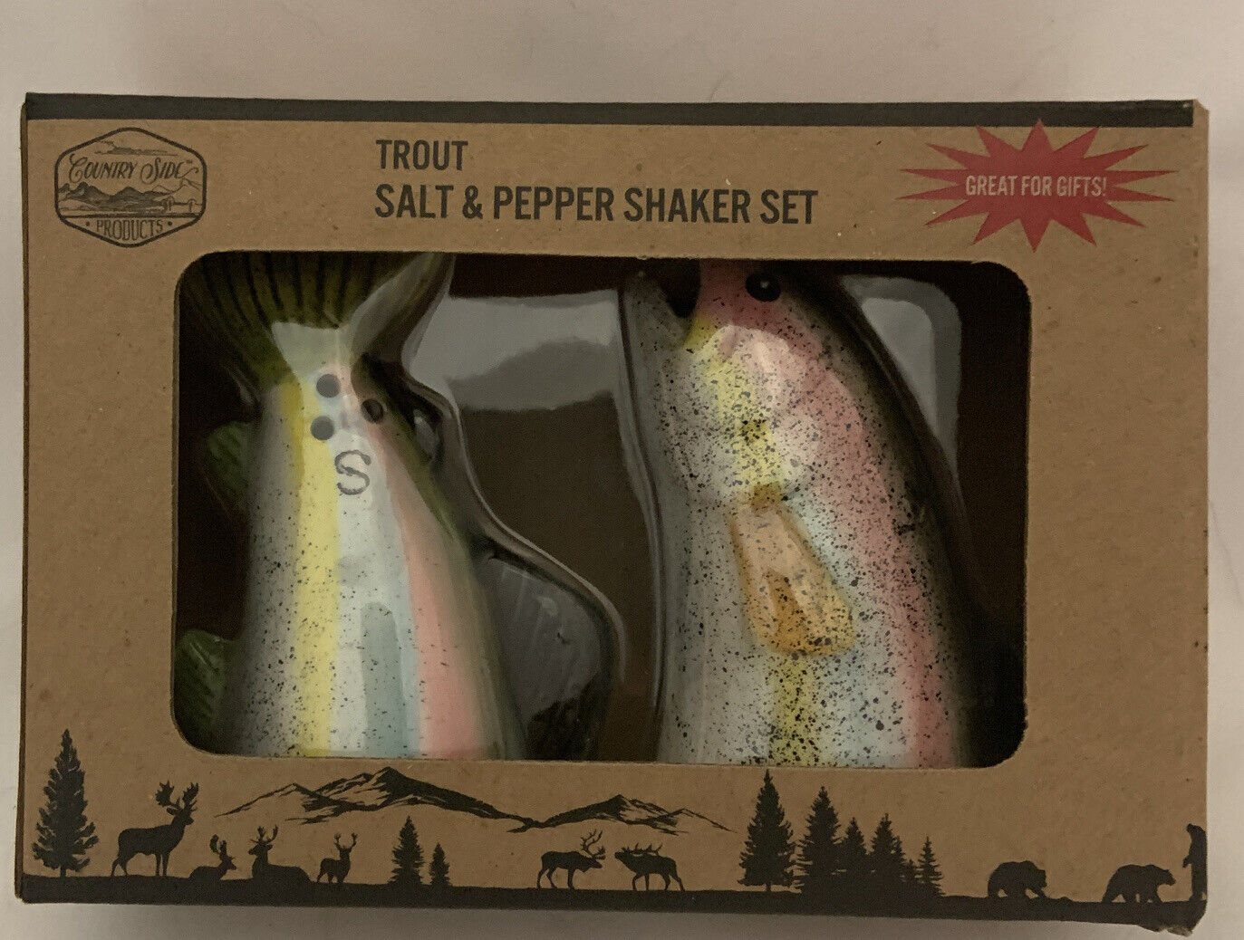 Trout or Bass Salt & Pepper Shaker Set by Country Side - NIB