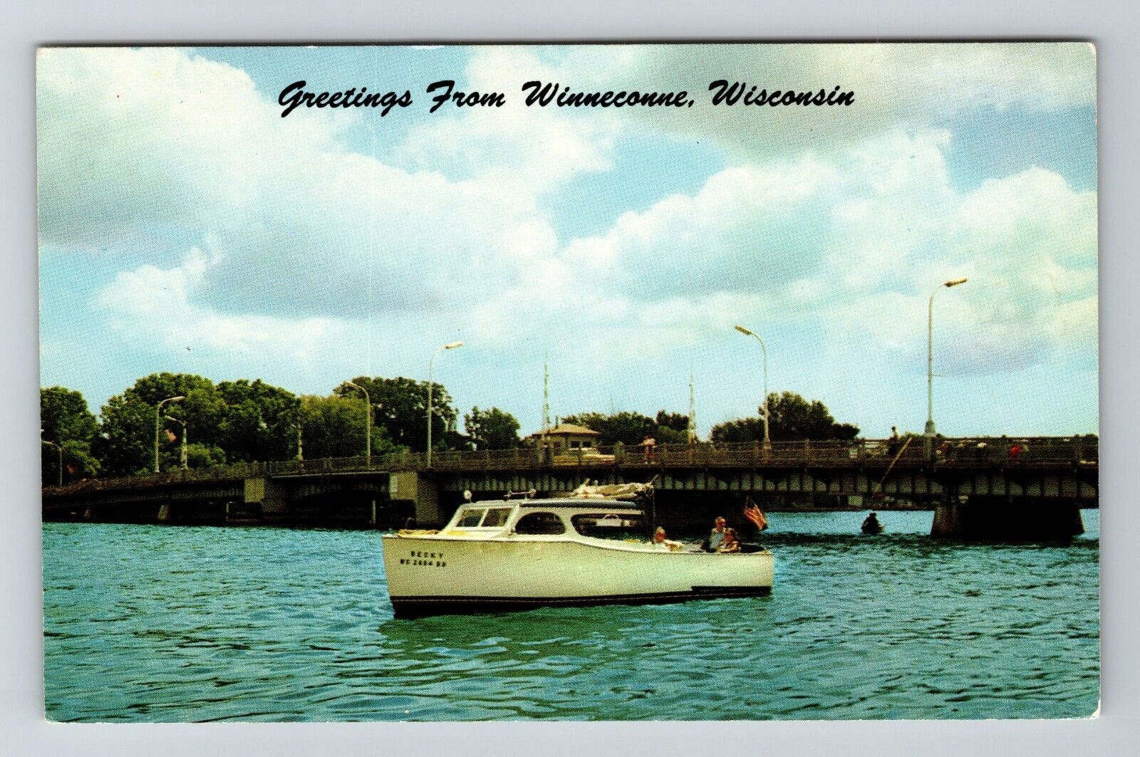Winneconne WI-Wisconsin, Scenic Greetings, Boat Water, Vintage Postcard