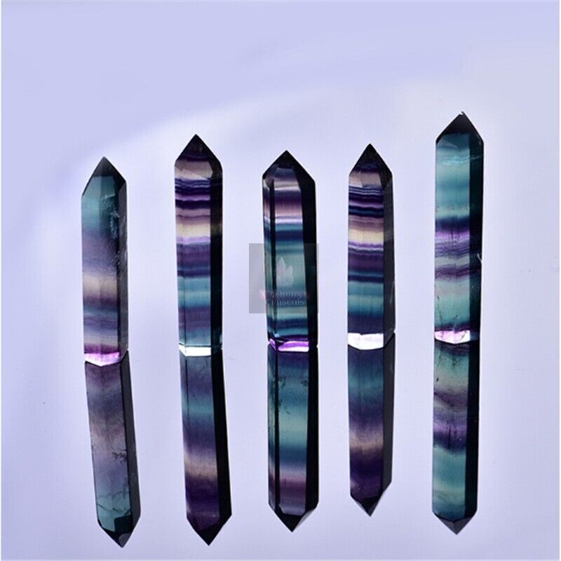 9-10cm Natural Rainbow Fluorite Quartz Crystal Point Stone Wand Column Healing