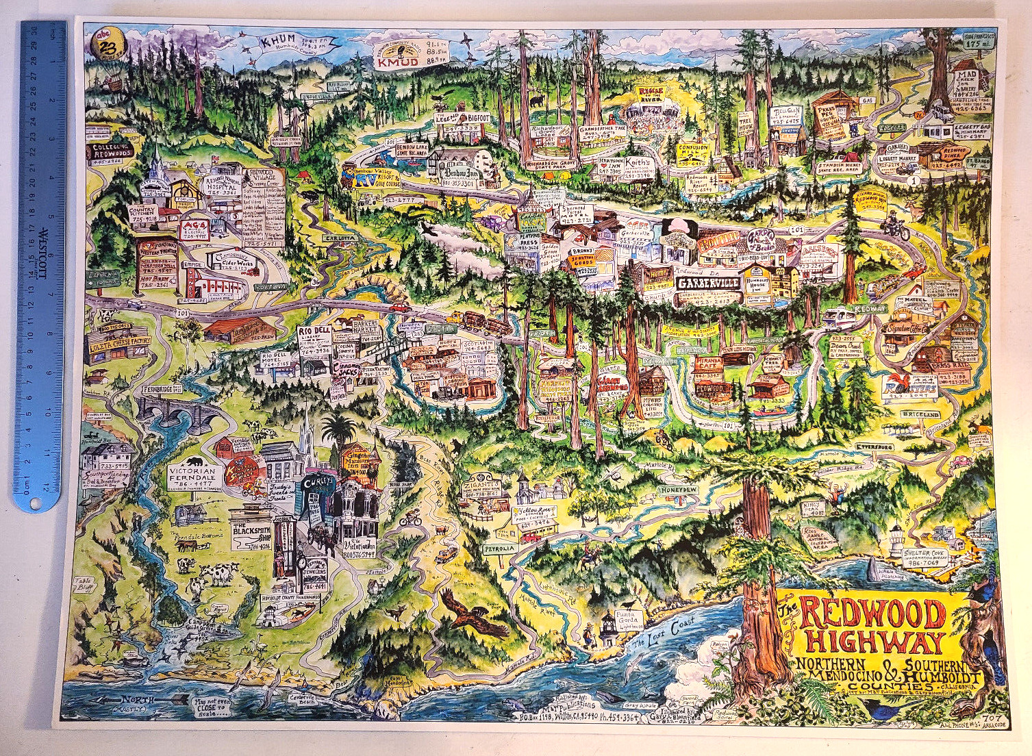 Rare Large Vintage 1997 Gary Bloomfield Redwood Highway Cartoon Map 18