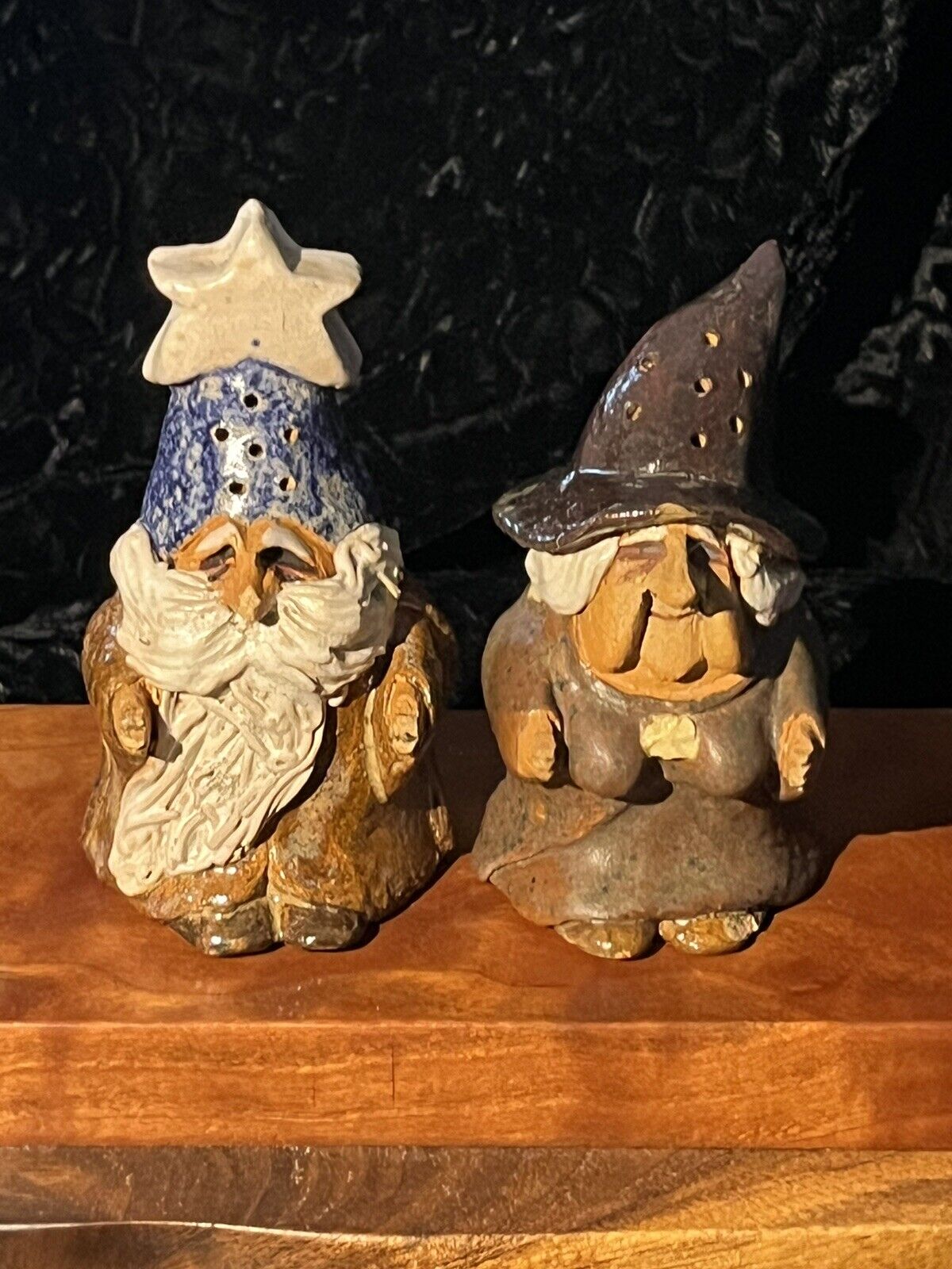 Vintage Mystical Pottery Witch & Wizard Salt & Pepper Set