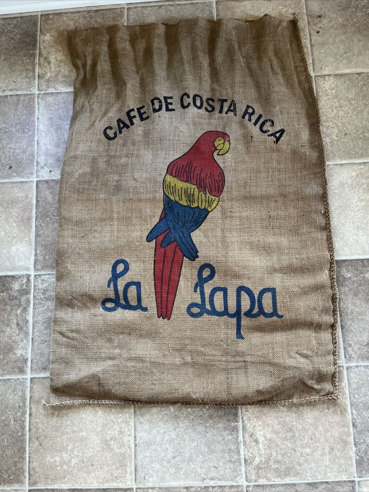 Large Costa Rica Coffee Bean Burlap Bag Sack Wall Art Decor 39x27 inch Parrot