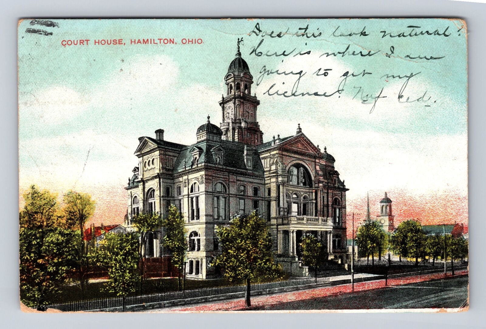 Hamilton OH-Ohio, Court House, Antique Vintage Souvenir Postcard