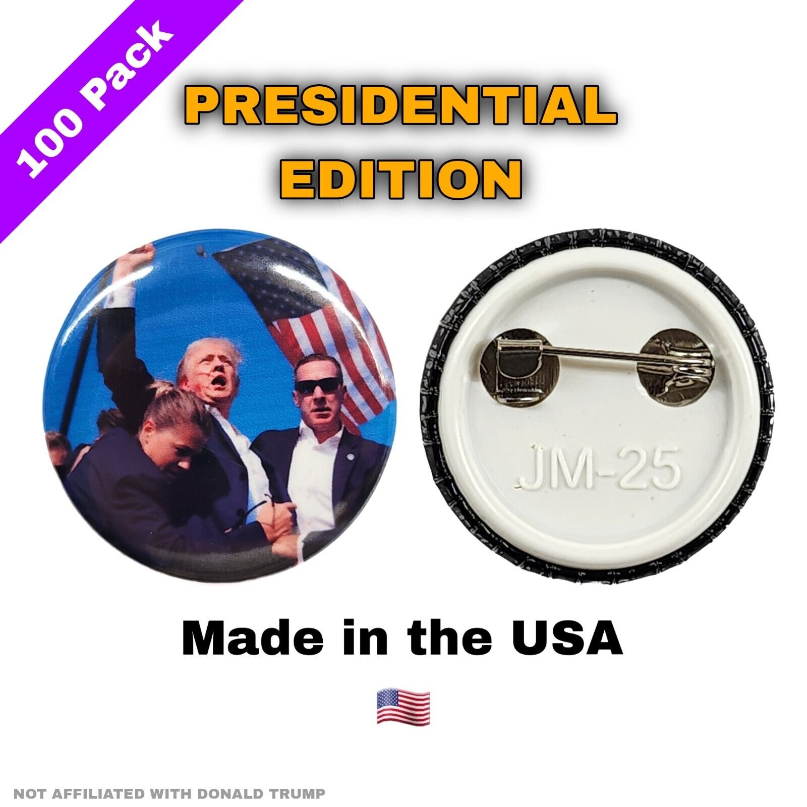 100x Donald TRUMP SHOT 2024 Button Pin Gift America Patriot President Assassin