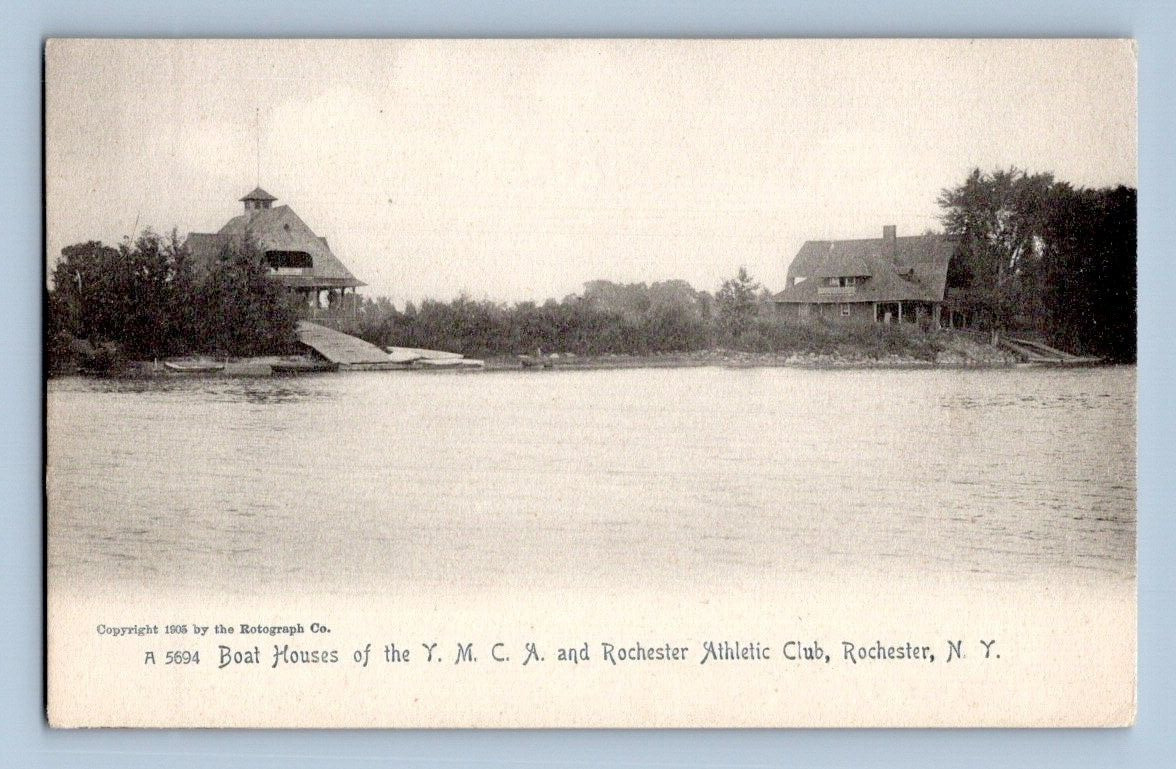 1906. BOAT HOUSES OF YMCA, ROCHESTER ATHLETIC CLUB, NY. POSTCARD dm4