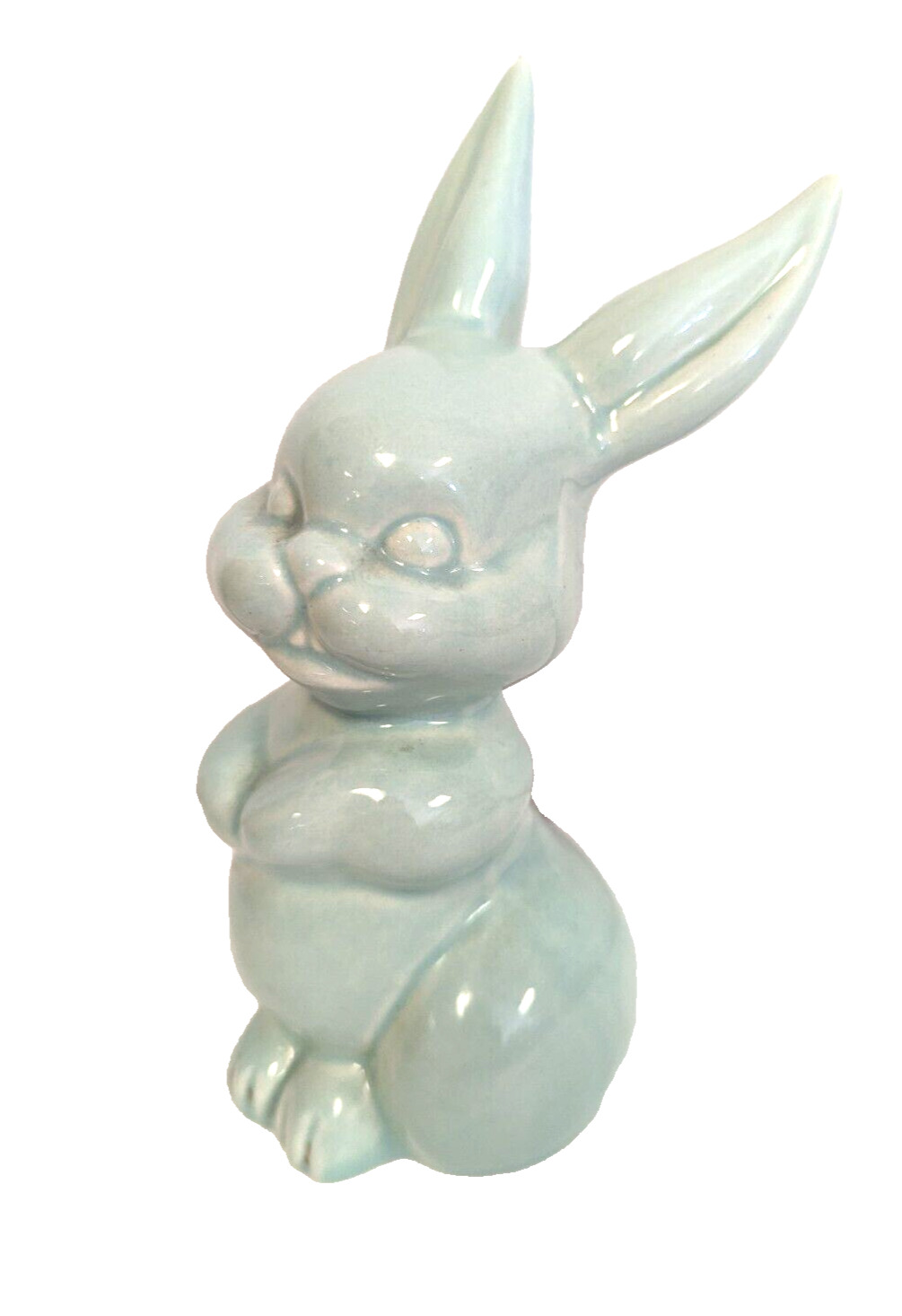 1940s Vintage Pottery Hand Painted Blue Bunny Cotton Ball Dispenser Rabbit Hull