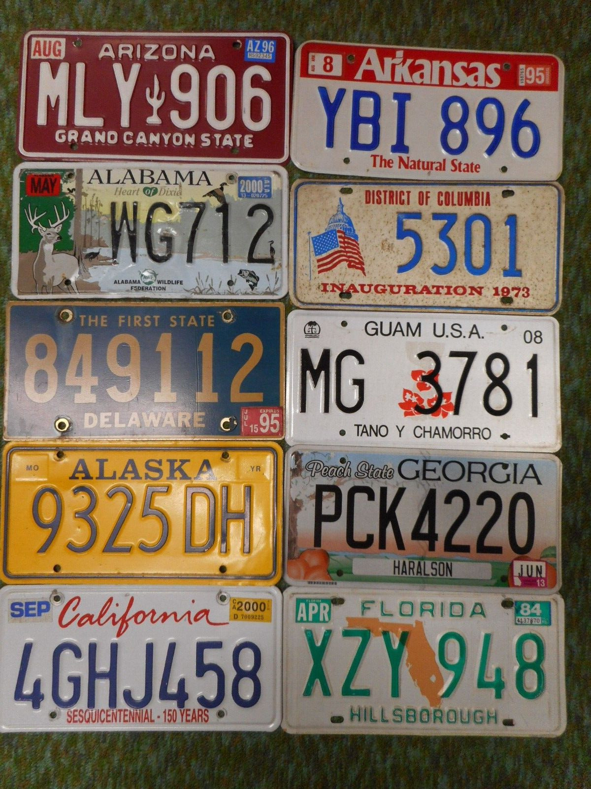 10 Pack of Rustic/Worn License Plates From at Least 7 Different States
