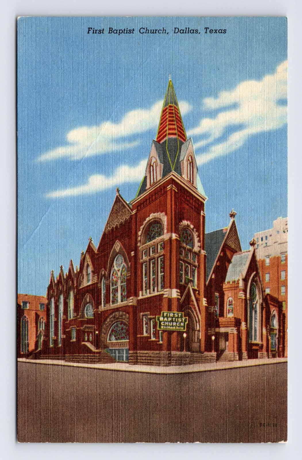 Linen Postcard Dallas TX Texas First Baptist Church