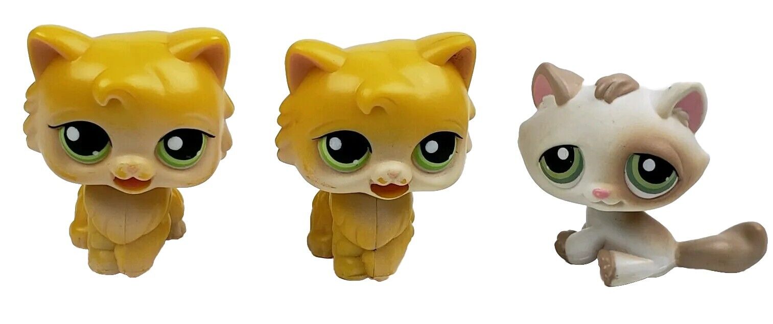 Littlest Pet Shop Yellow Magic Motion Cat With Moving Tongue x2 and #197 Cat
