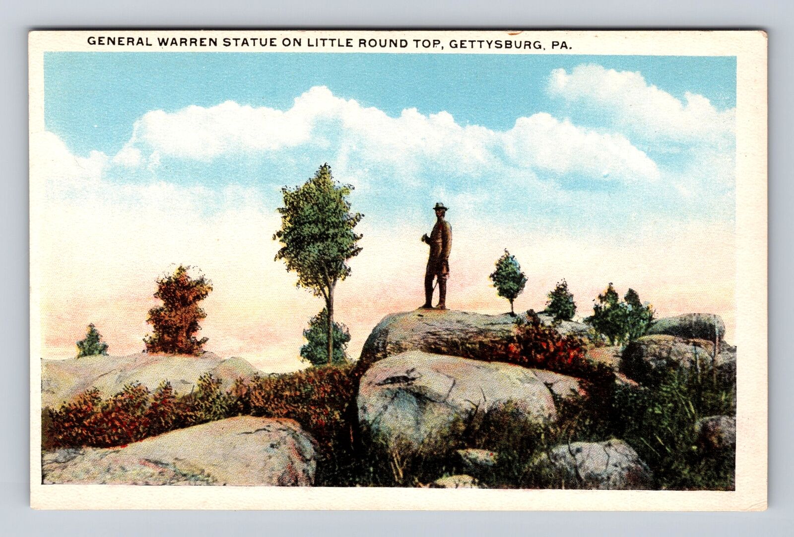 Gettysburg PA-Pennsylvania, Warren Statue On Little Round, Vintage Postcard