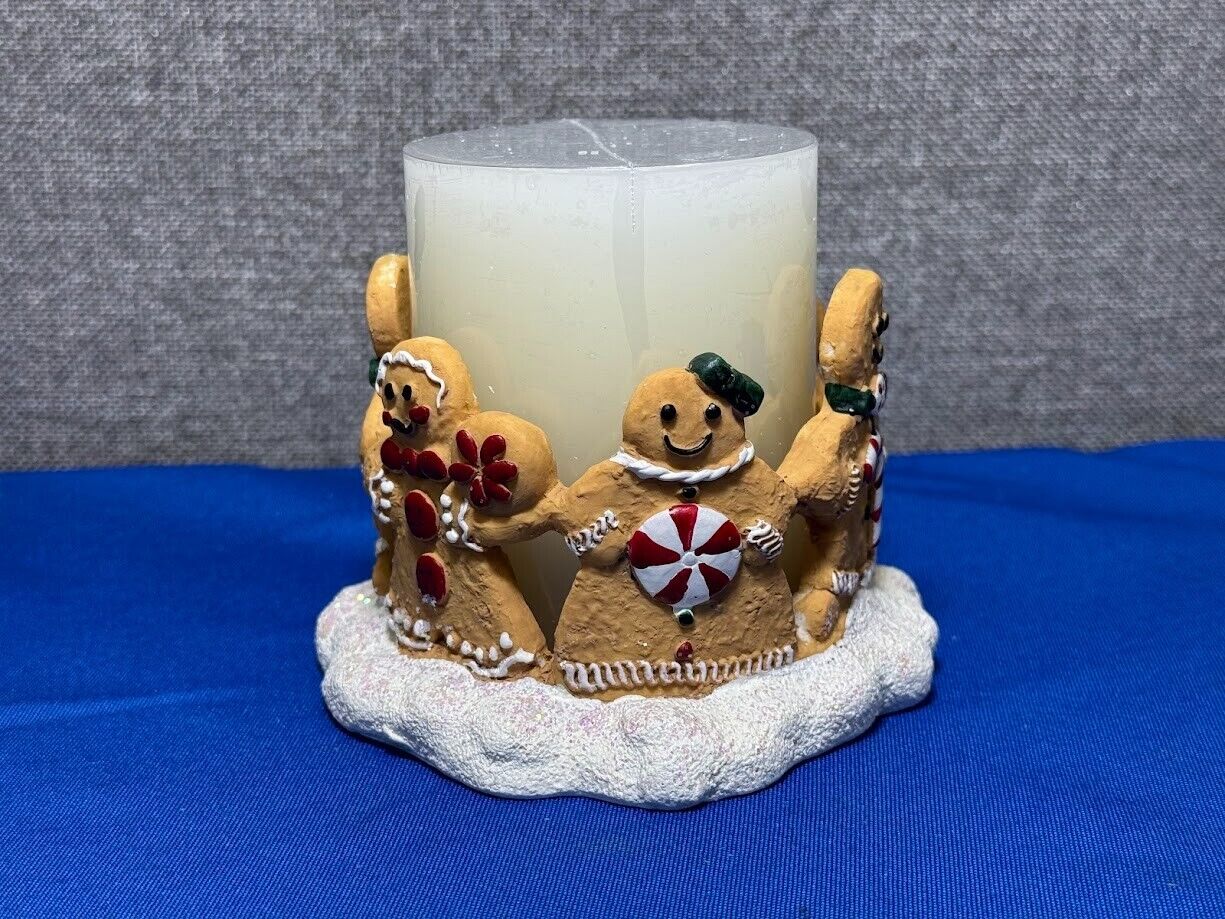 Vintage Holiday Gingerbread Family Flameless Candle and Holder