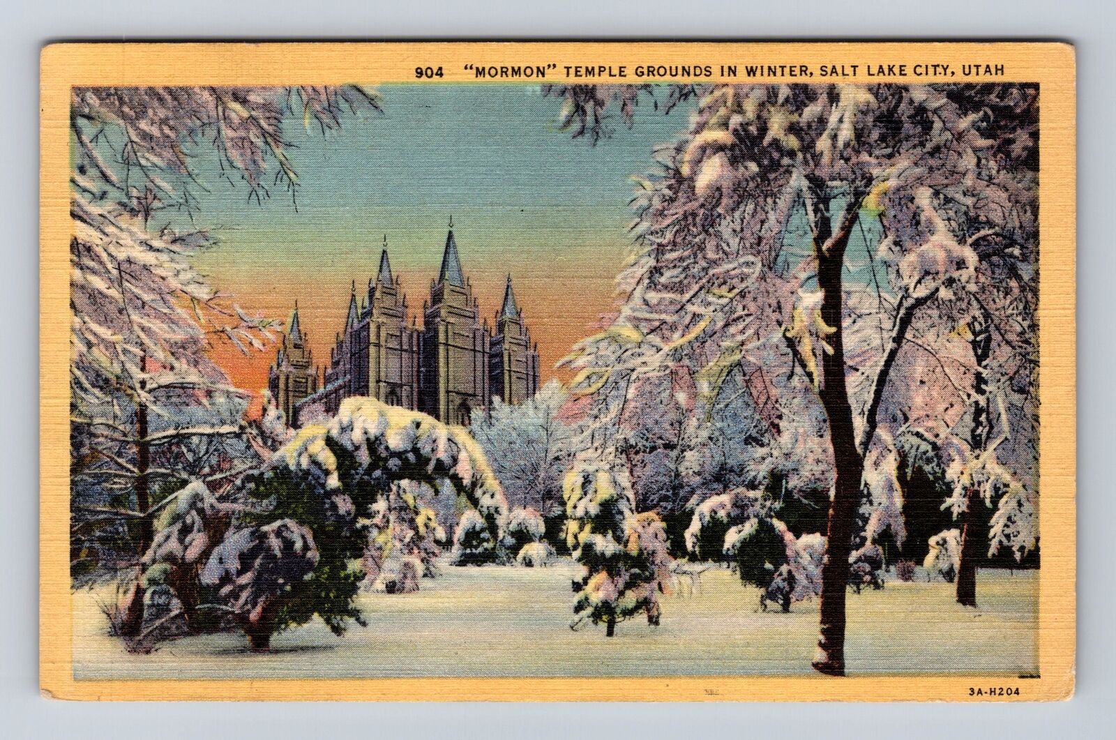 Salt Lake City UT-Utah, Mormon Temple Grounds In Winter, Vintage c1947 Postcard