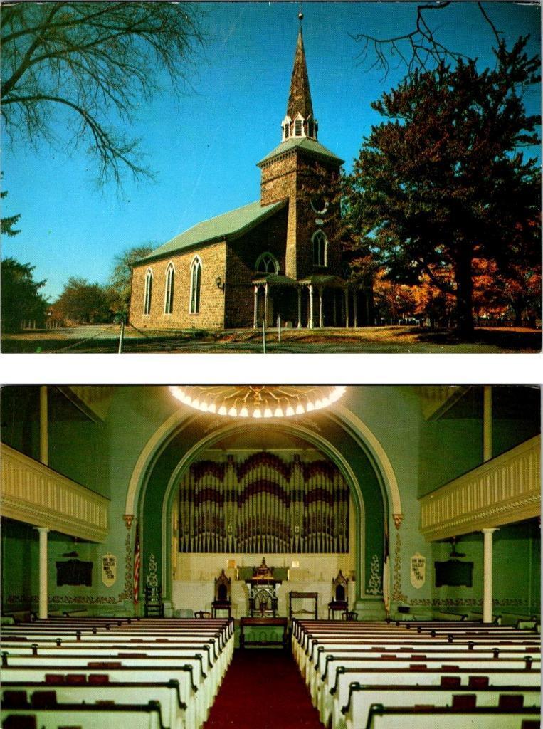 2~Postcards Ridgewood, NJ New Jersey OLD PARAMUS REFORMED CHURCH & INTERIOR VIEW