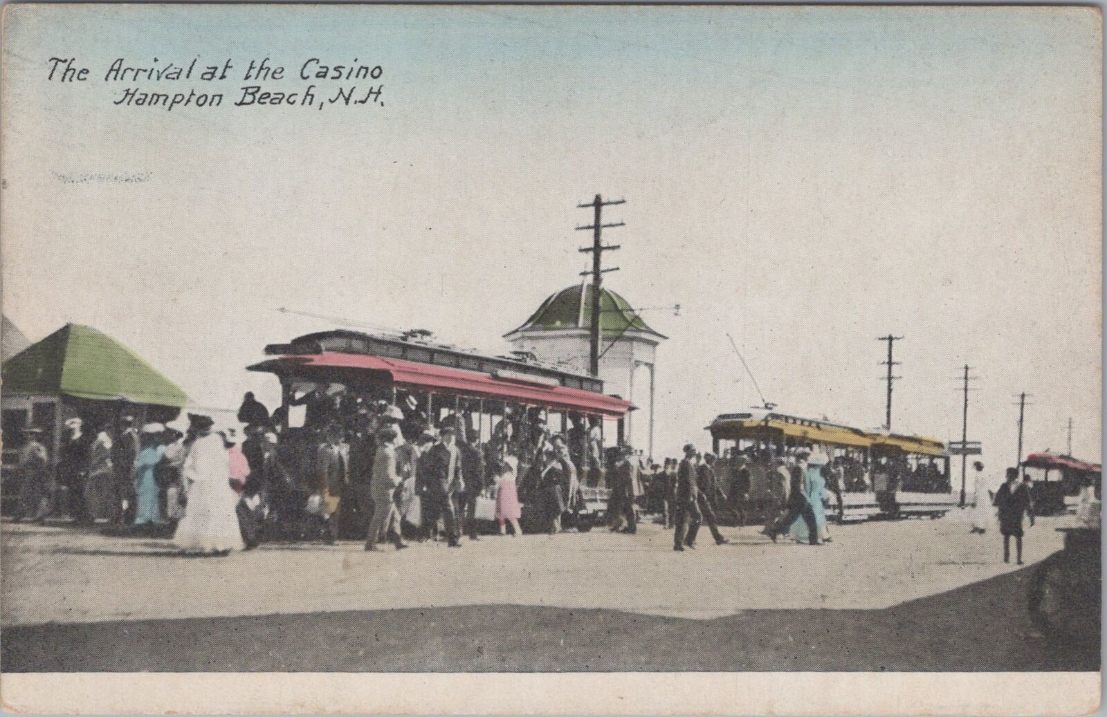 Trolleys Arrival at the Casino Hampton Beach New Hampshire c1910s Postcard
