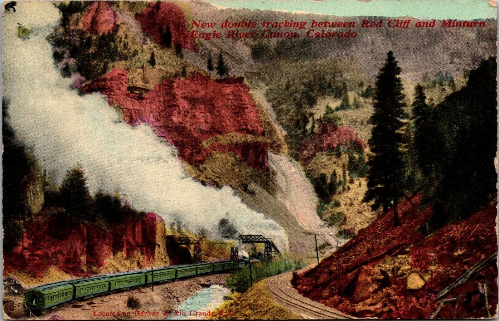 Vtg 1910s Double Track Railroad Train Eagle River Canyon Colorado CO Postcard